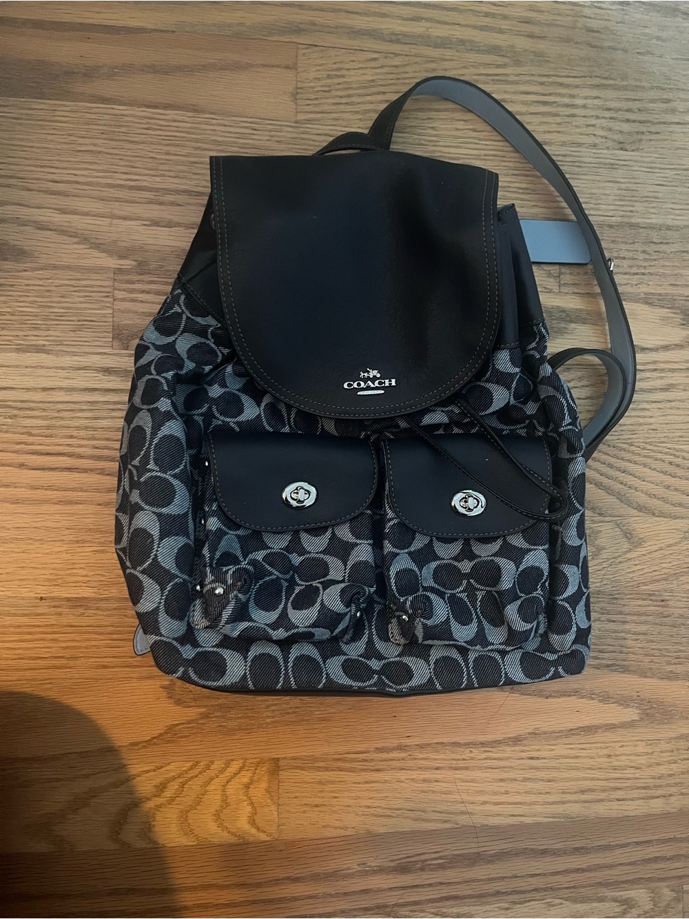 Coach Navy Blue Signature Canvas Mini Backpack